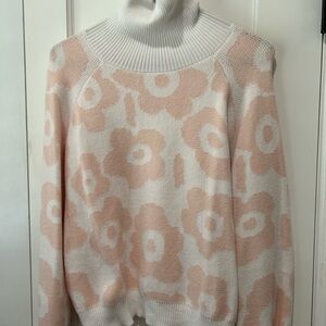 Floral Patterned White and Pink Sweater